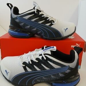 Puma Kids/Enfants White & Black Athletic Sneakers with Blue Accents New $35